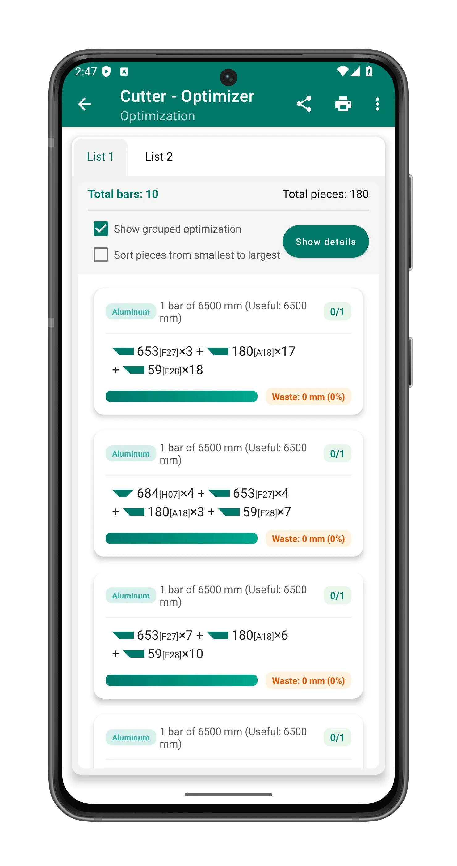 Cutter — optimización de cortes